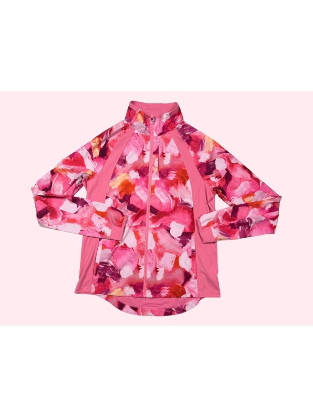 Athleta Run With It Printed Jacket Womens M TALL Pink Floral Full Zip Athletic